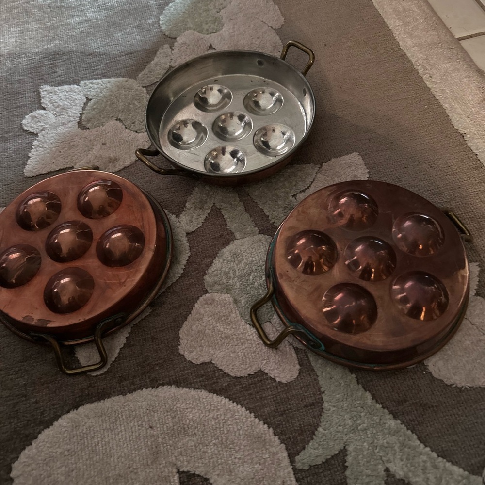 Antique Primitive Copper Poffertjes/Egg Poacher Cooker 6" with Brass
